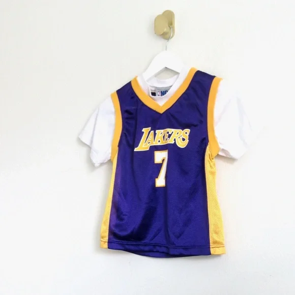 NBA Los Angeles Lakers LAMAR ODOM Jersey Purple Boys SZ 4-5 Years - Picture 4 of 5